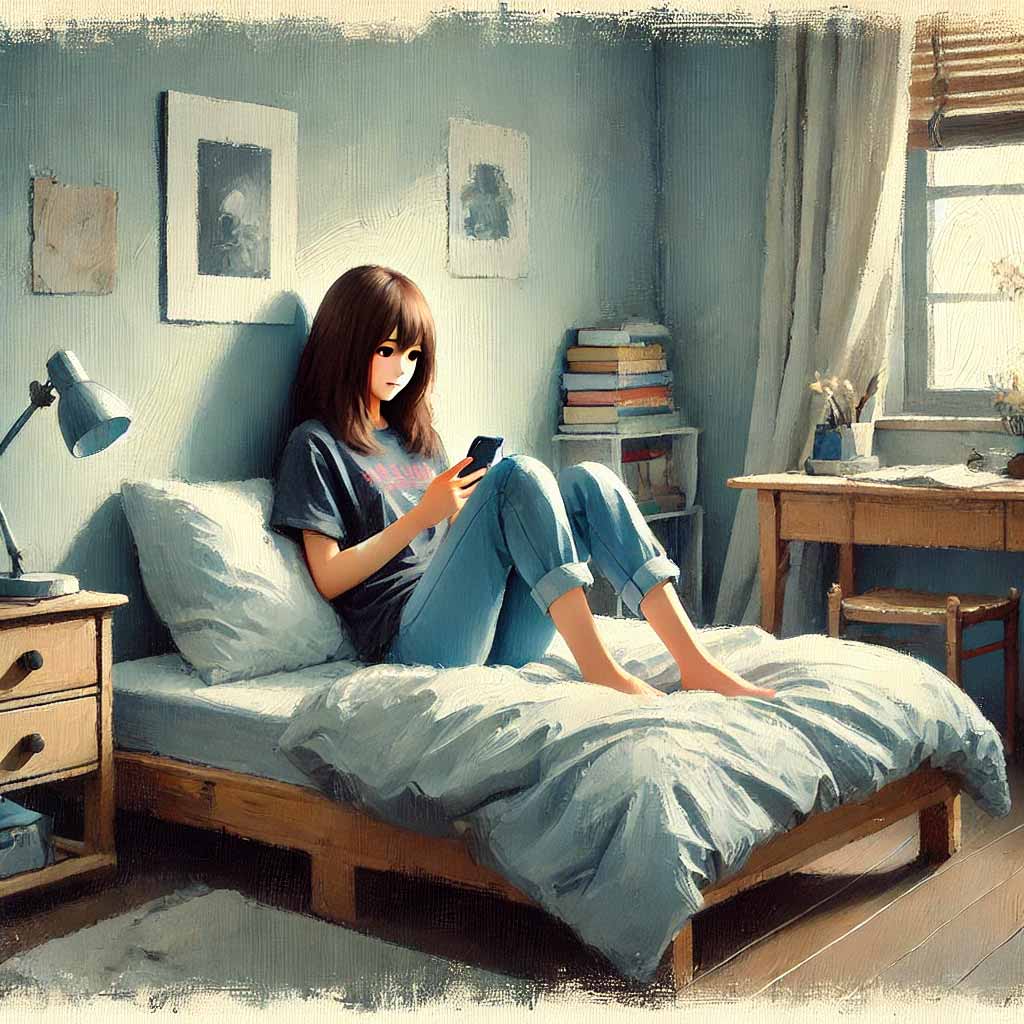 スマホで￥何が欲しいか聞いている女子