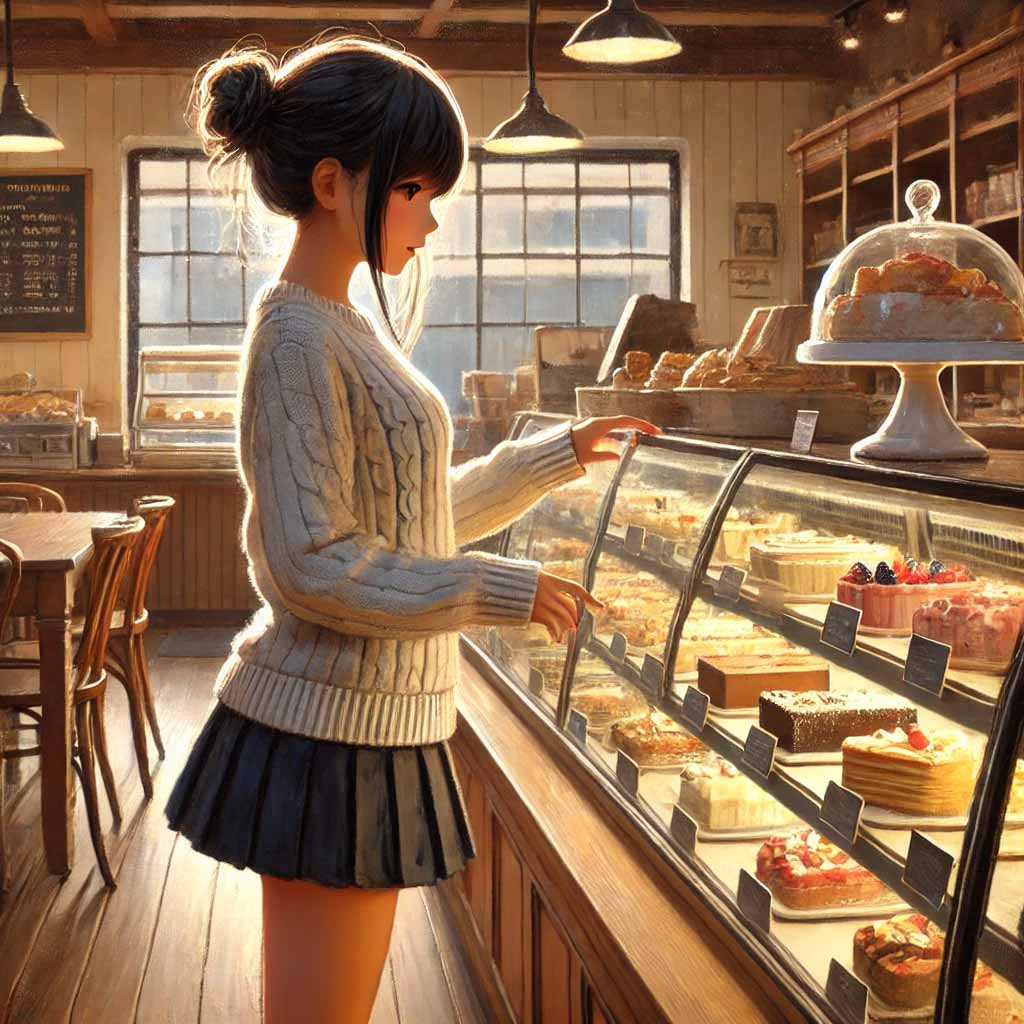 ケーキを選んでいる女子