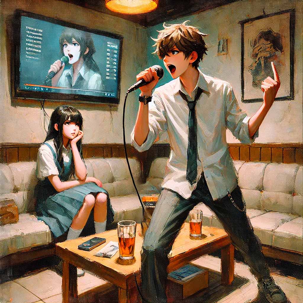 カラオケにいる中学生男子と女子