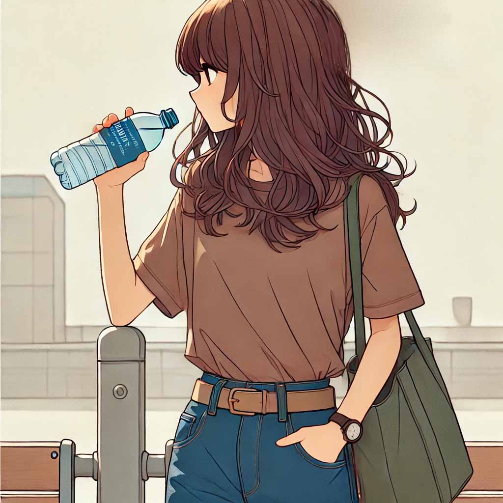 水分補給する中学生女子