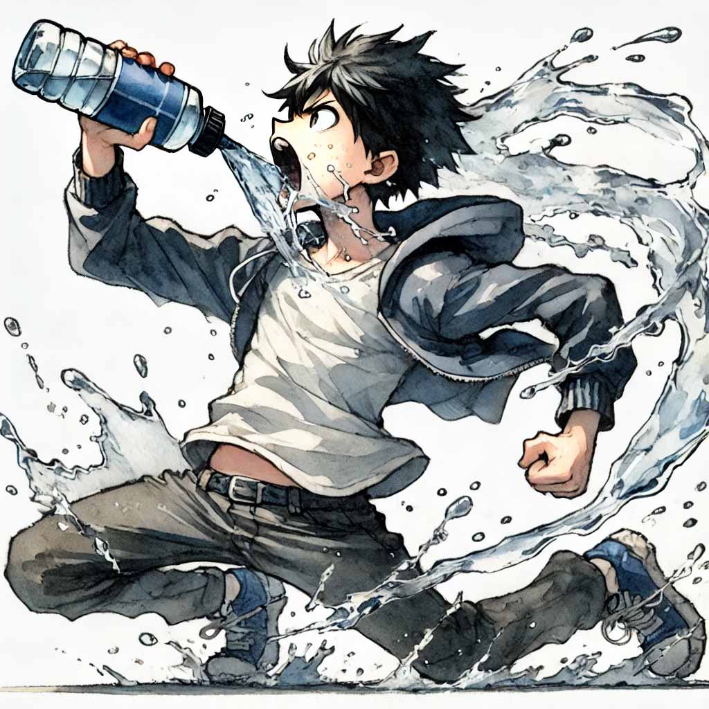 水分をとっている中学生男子