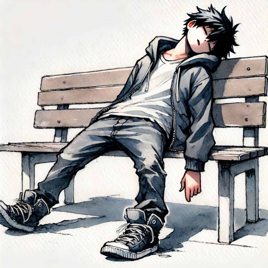 ベンチで死んでる中学生男子