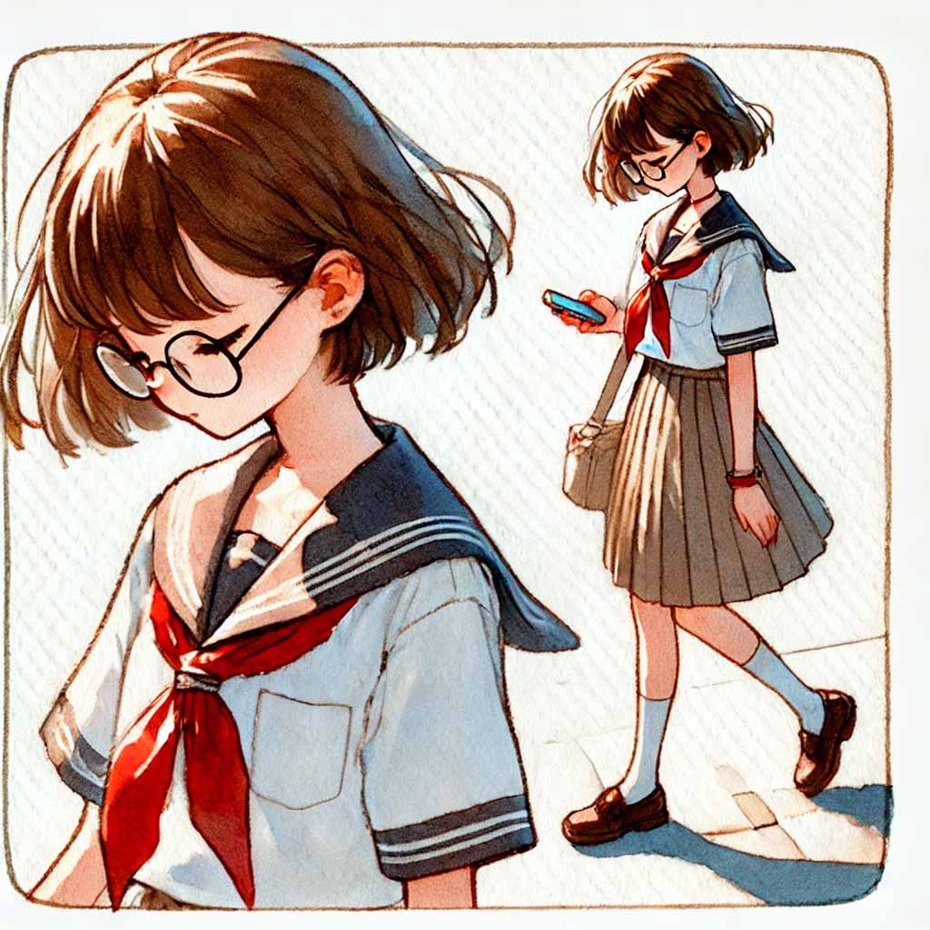 スマホを見ている中学生女子