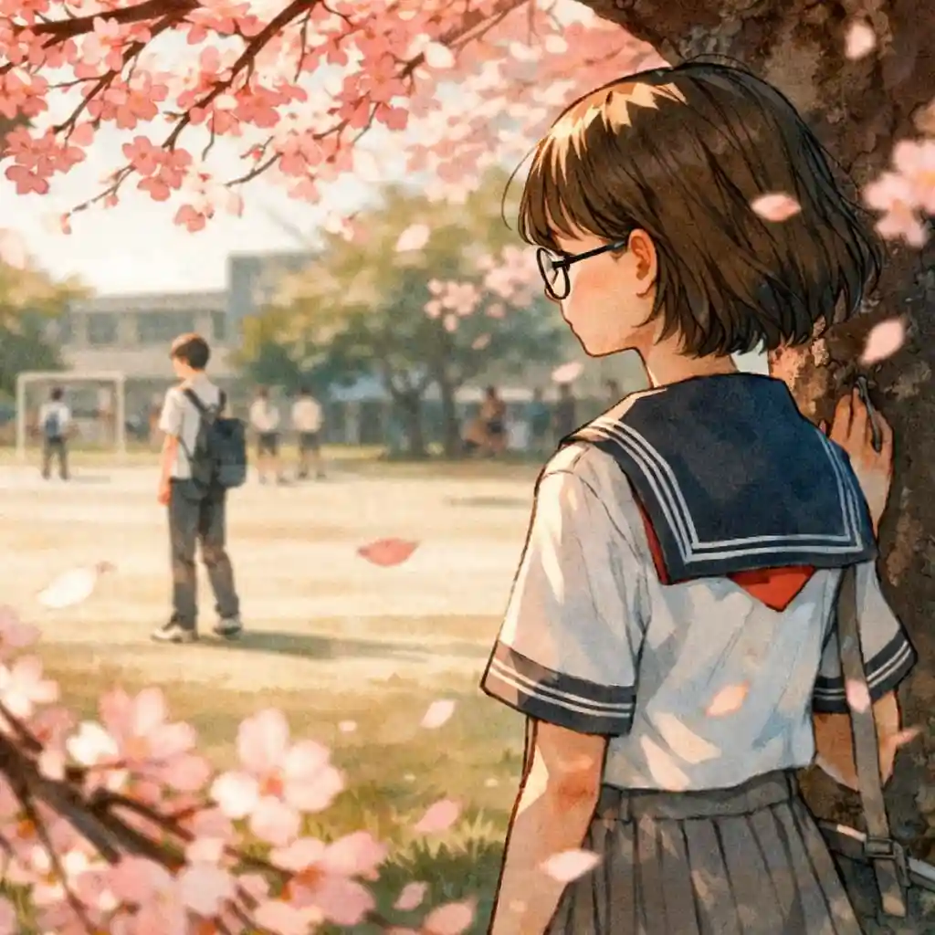 遠くから彼を見ている女子