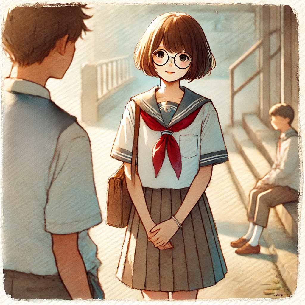 好きな男の子と対峙している中学生女子