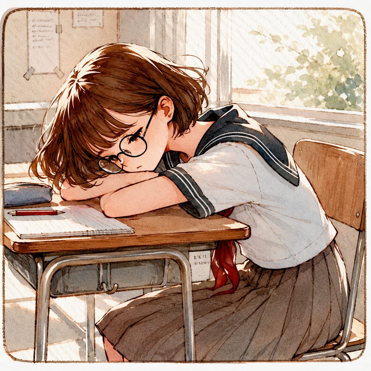 席が離れて元気ない女子