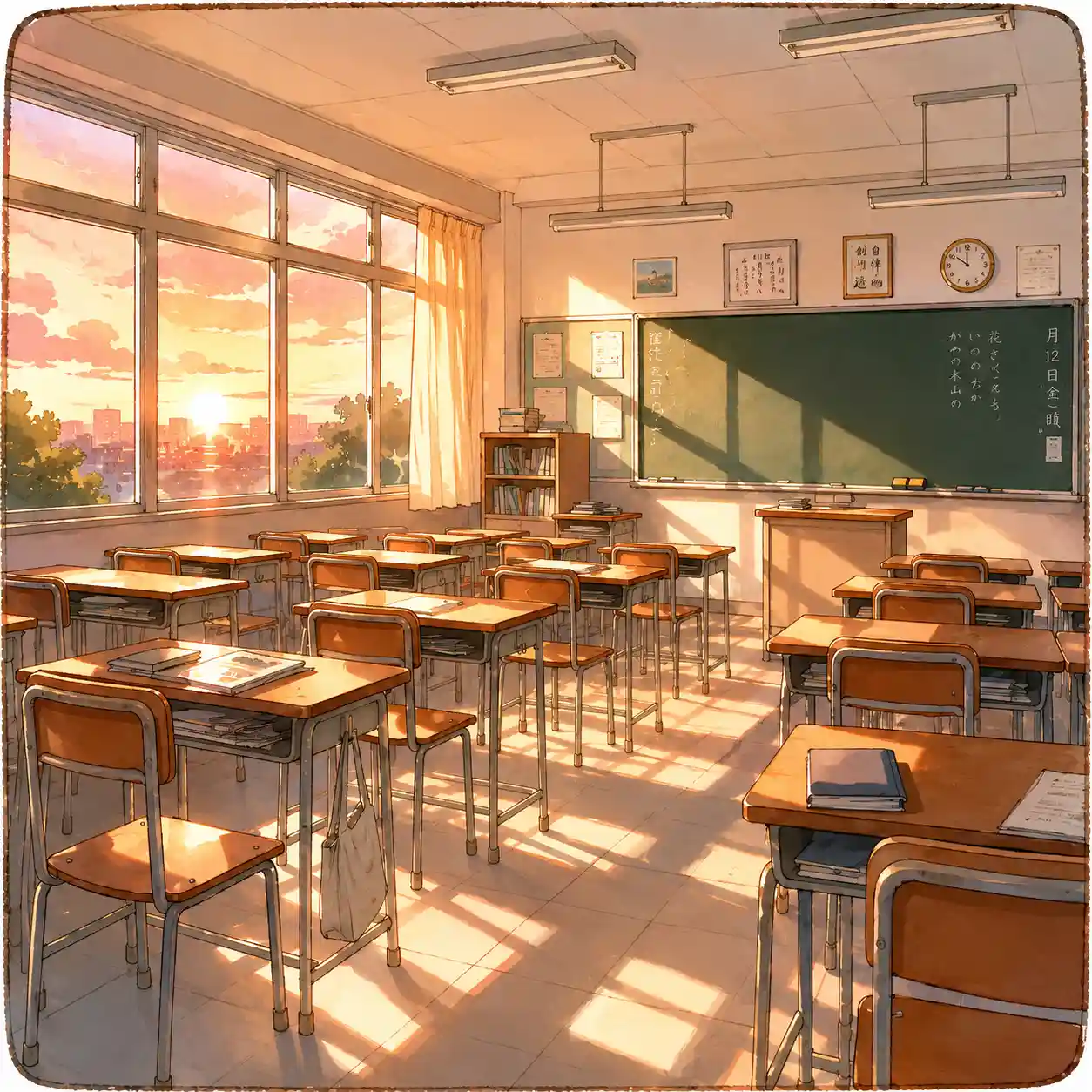 夕日の教室