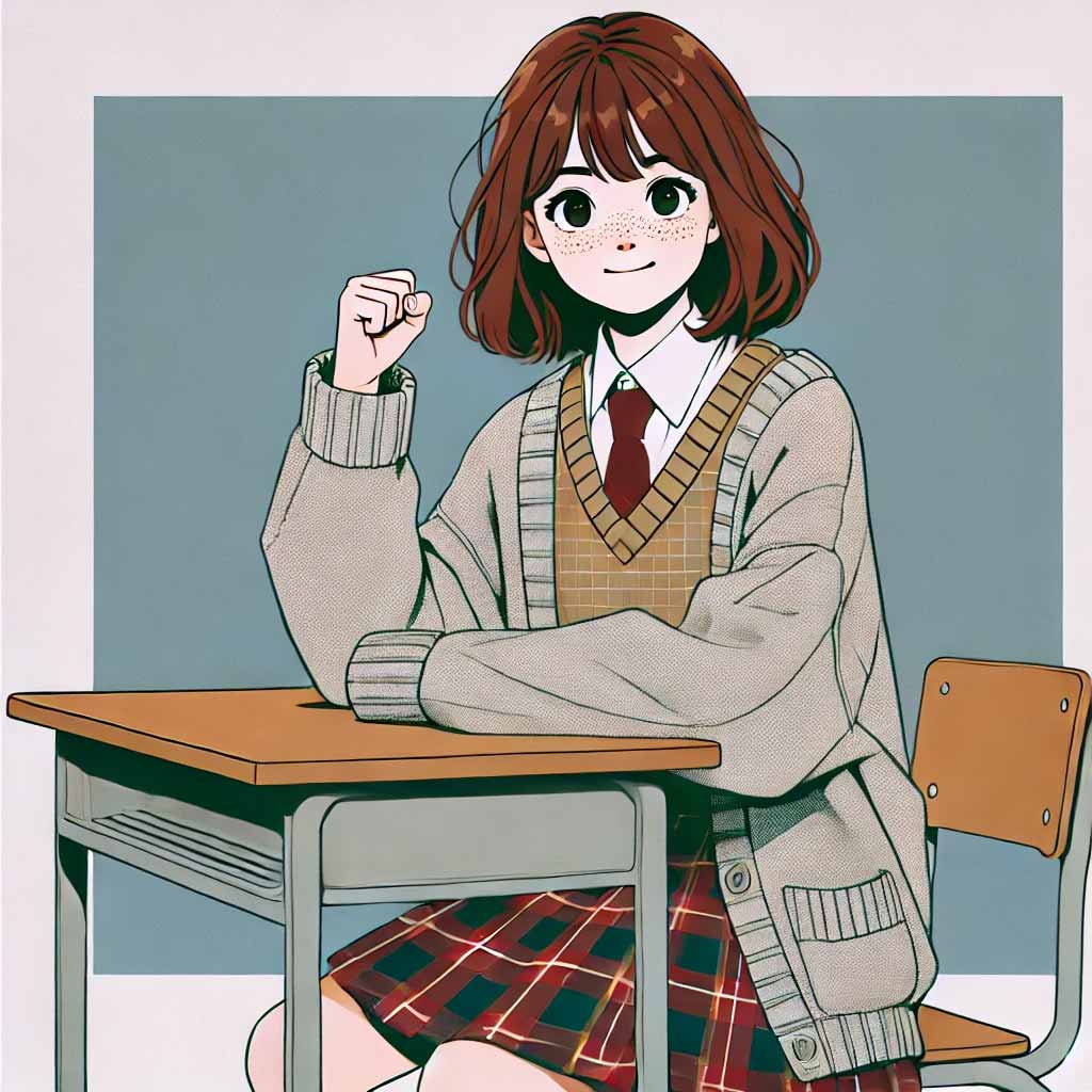 小さくガッツポーズする中学生女子
