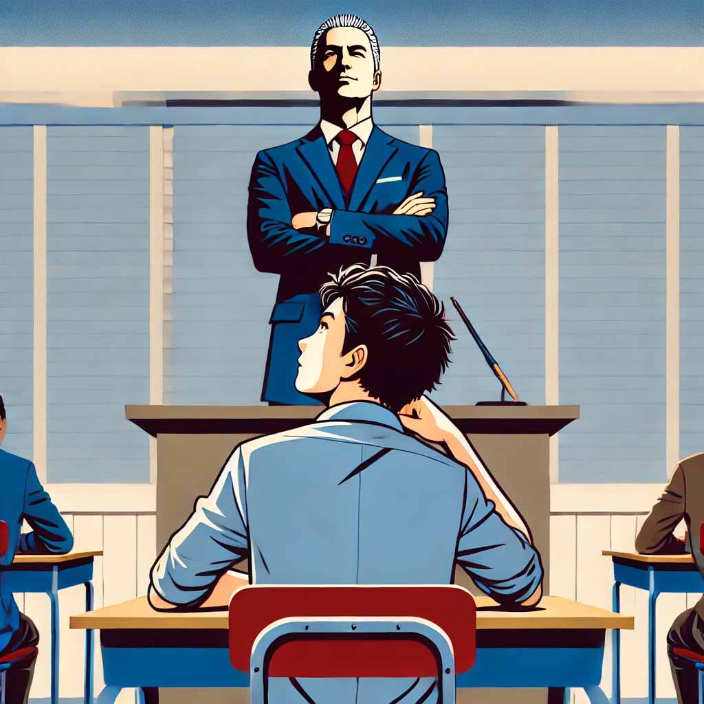 尊大な先生の目の前の席