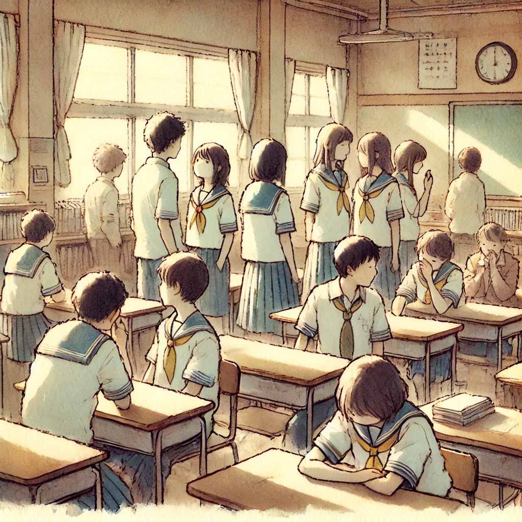 あるあるトークをしている教室のクラスメート