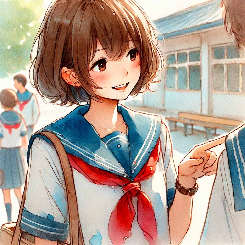 遠mだちと話している中学生女子