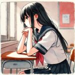 教室で寂しげな中学生女子