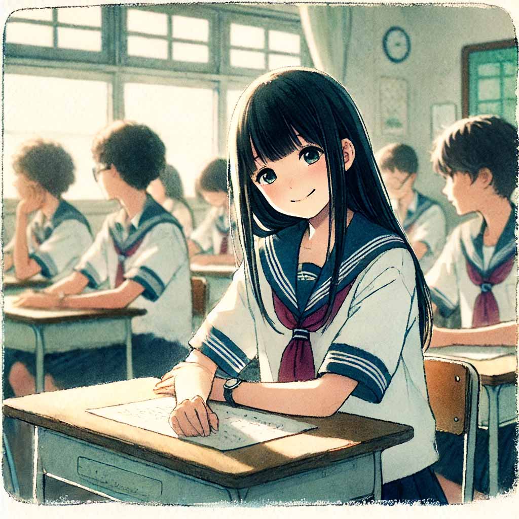 教室で楽しそうな中学生女子
