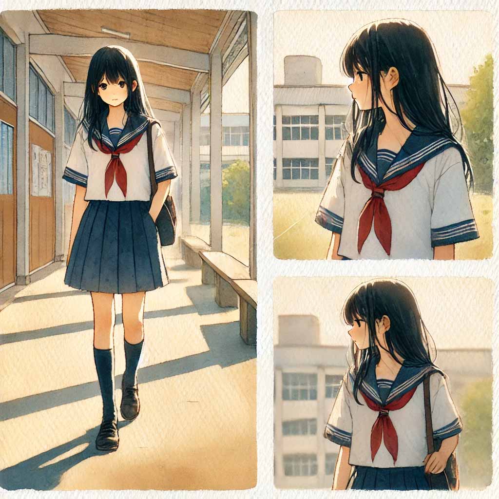 学校に一人寂しそうな中学生女子