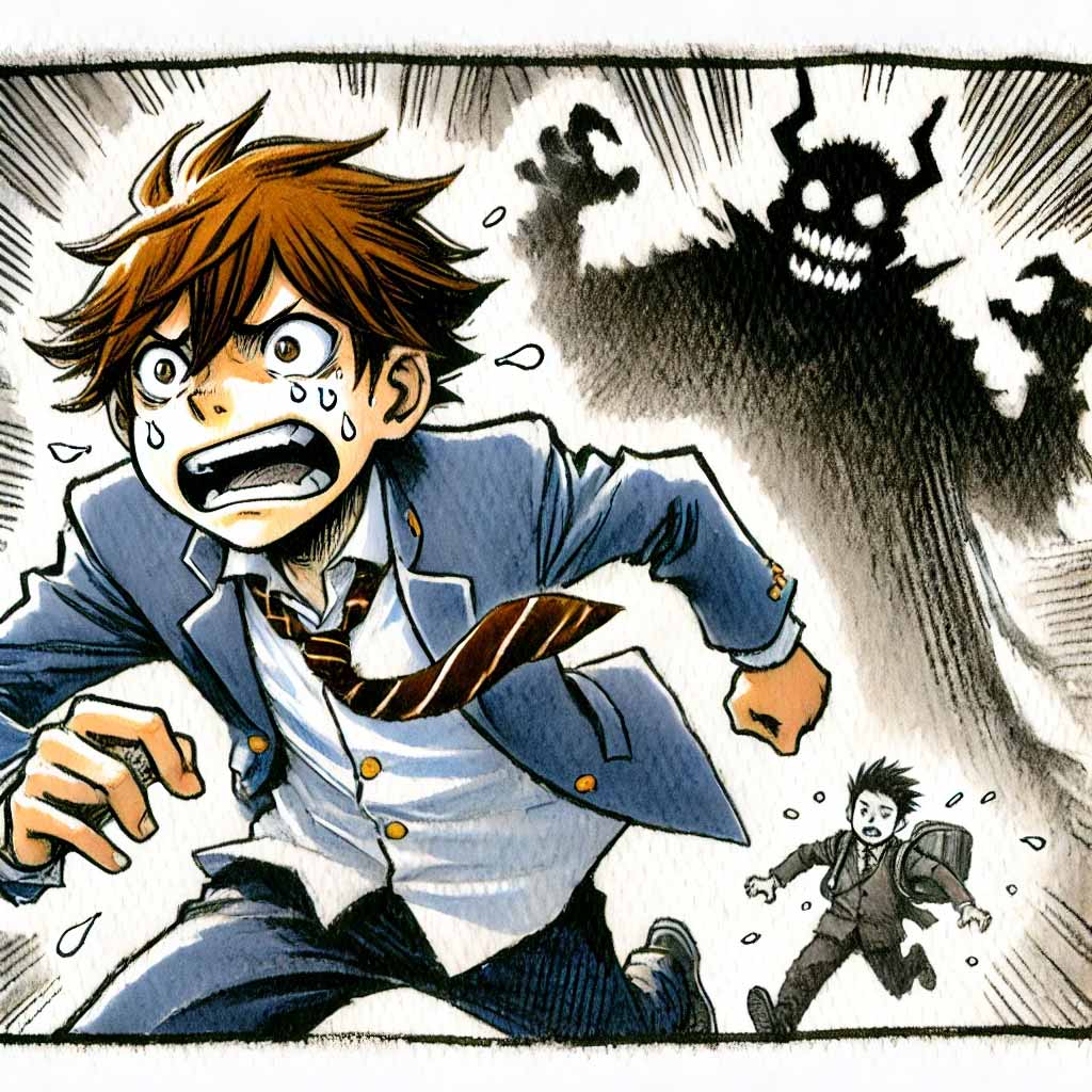 逃げている中学生男子