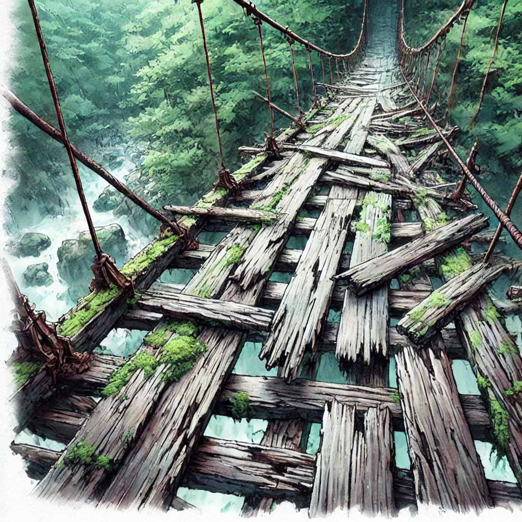 吊り橋　古い板