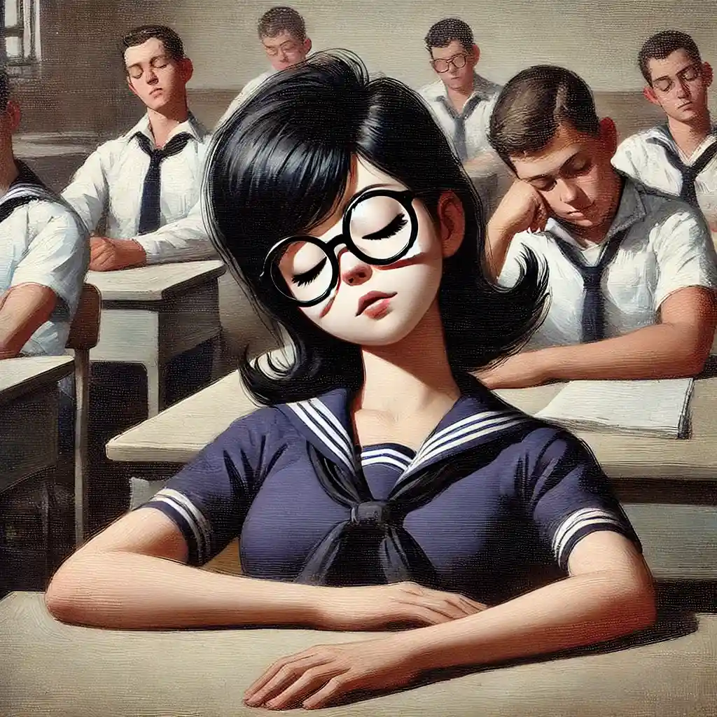 寝ている女子　頭良さそう