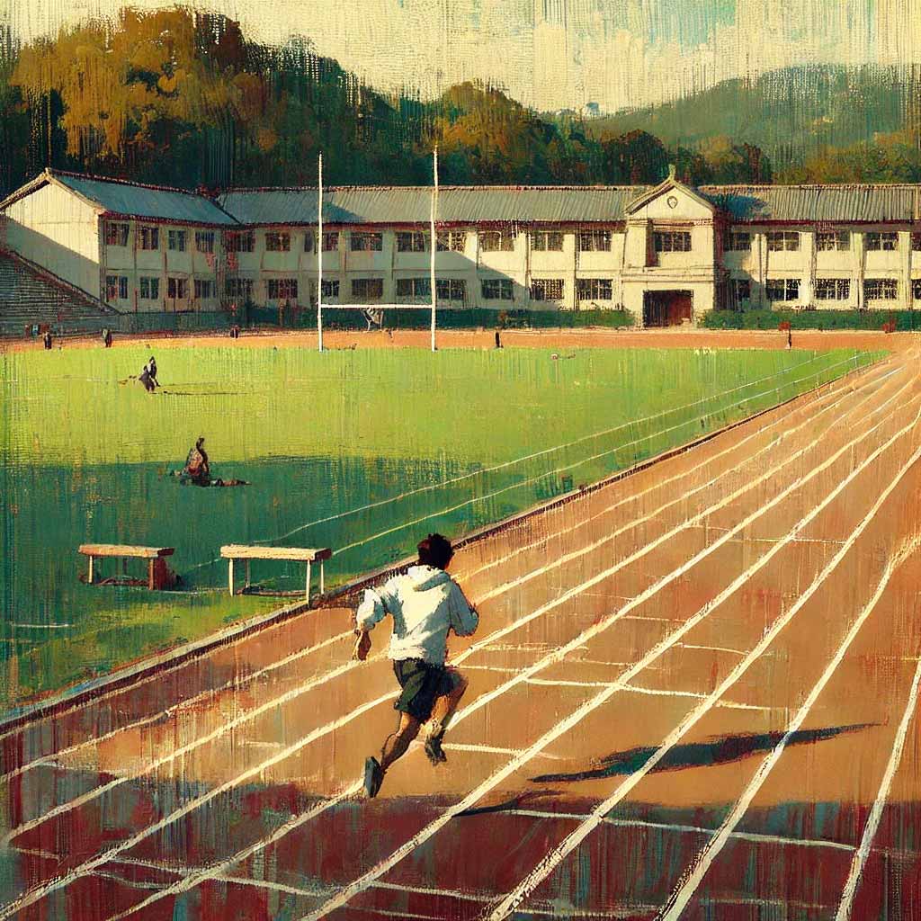 １００Mの練習中の中学生男子