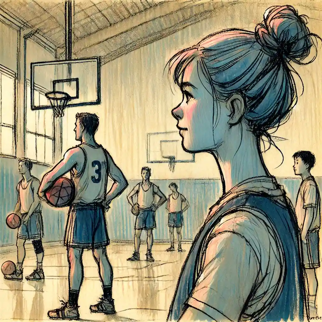 先輩を見つめる中学生女子