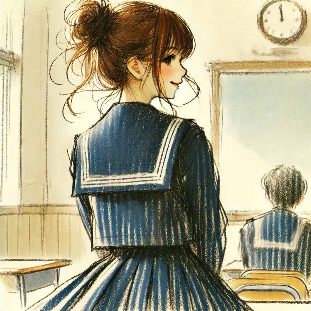 こちらを振り返る中学生女子