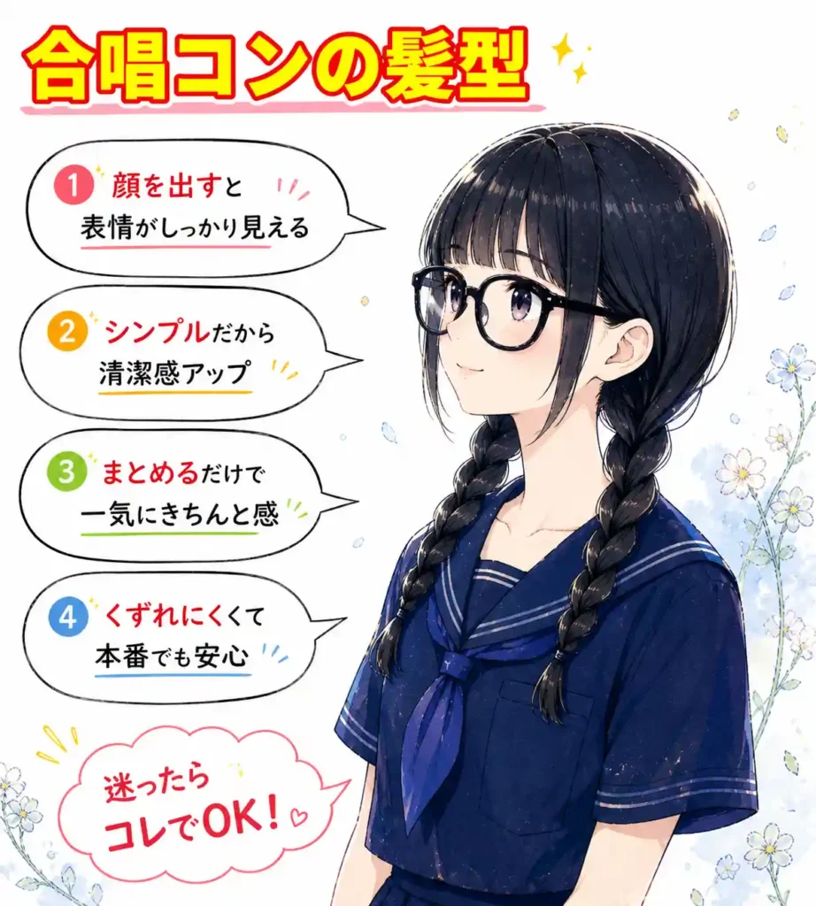 合唱コンの髪型　図解