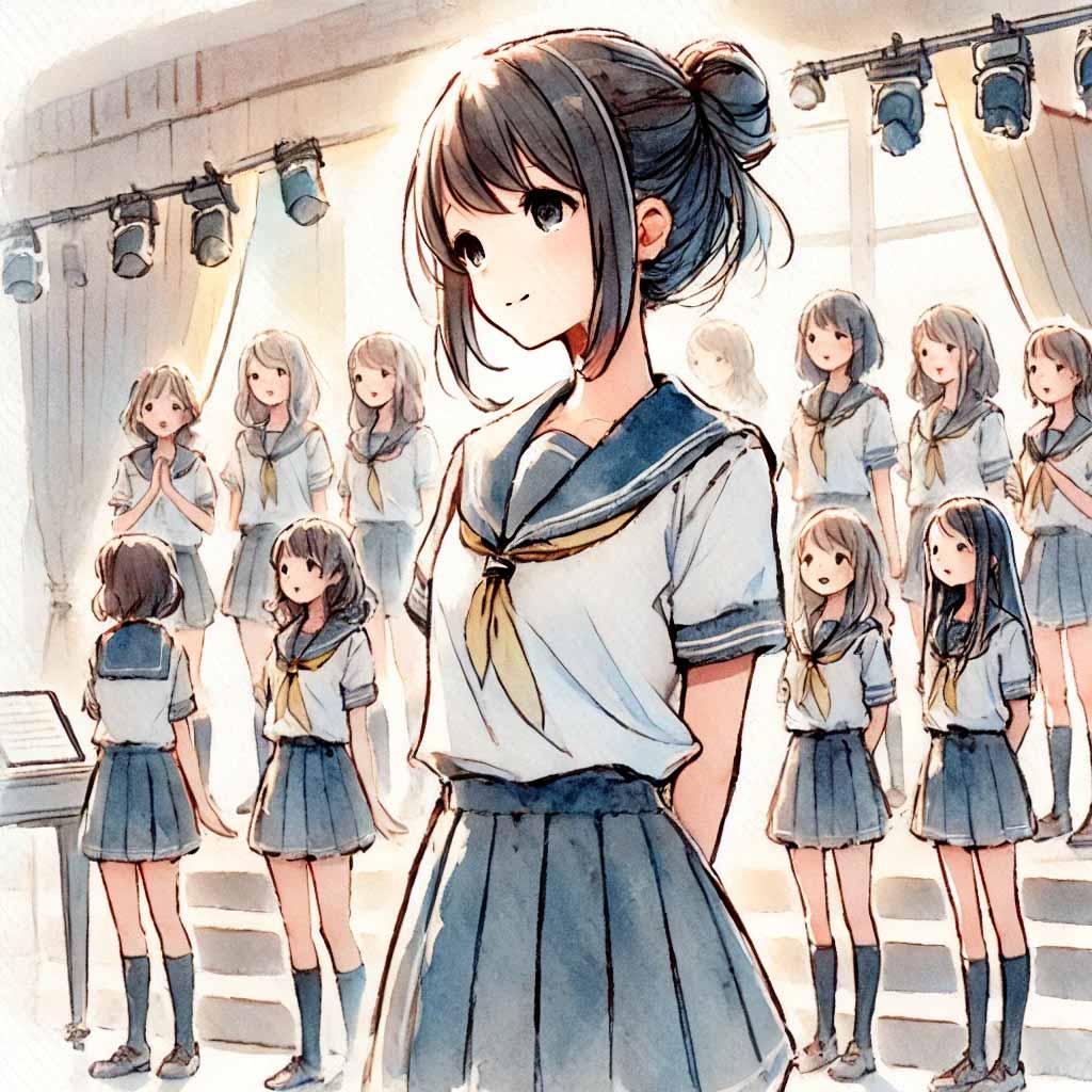 舞台の上にいる中学生女子