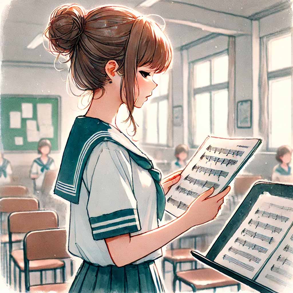 歌詞に没頭する中学生女子