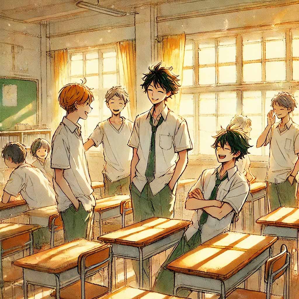 休み時間ふざけ合っている男子