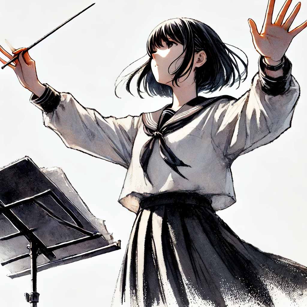 指揮をしている中学生女子