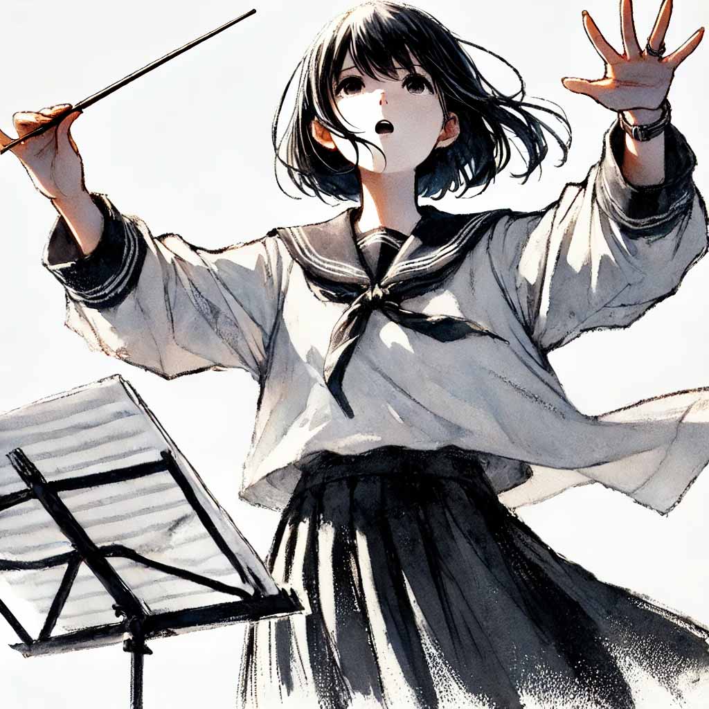 指揮している中学生女子