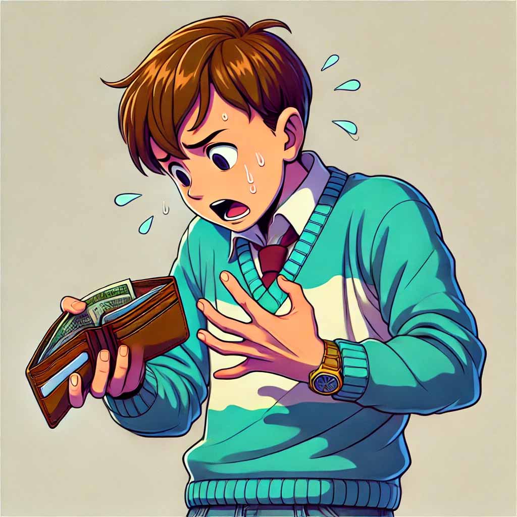 お金が足りないかもとパニクル中学生男子