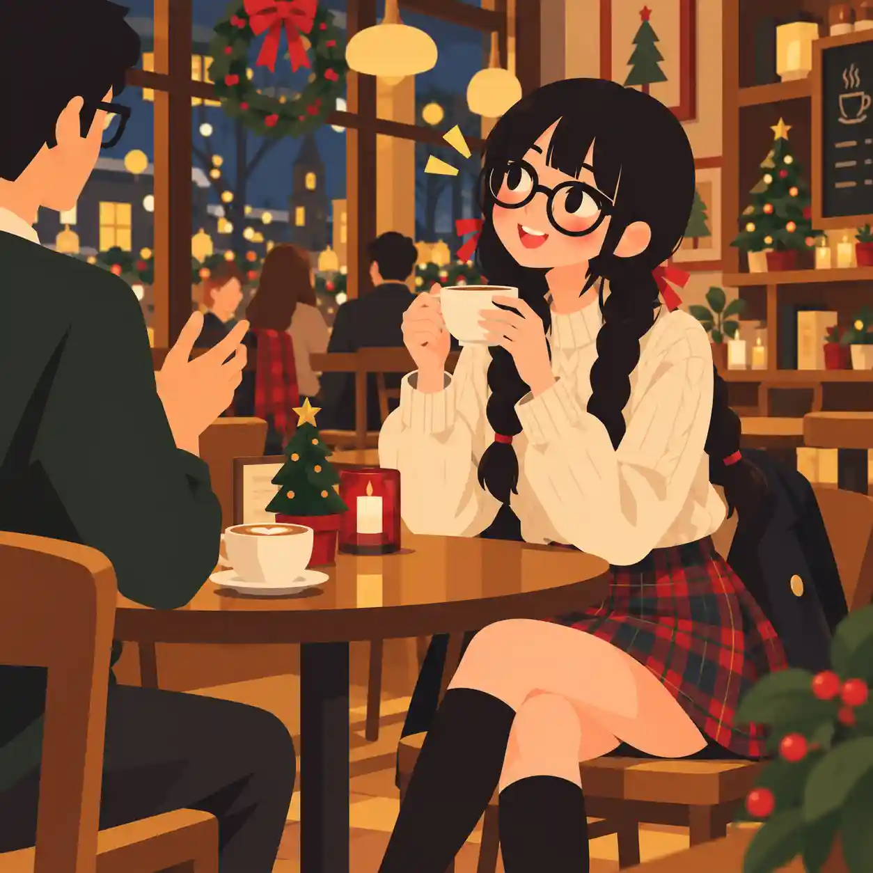 ふんわりニット チェックのミニスカ女子