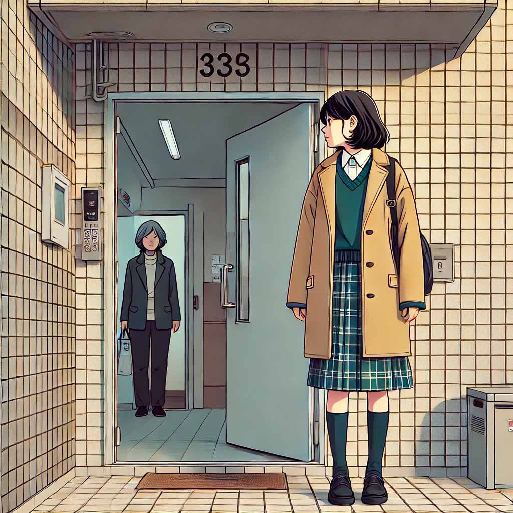 出がけに母から注意される中学生女子