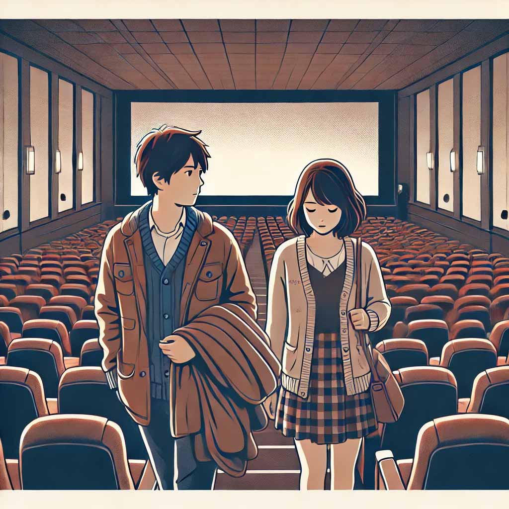 映画館でコートを脱ぐ女子