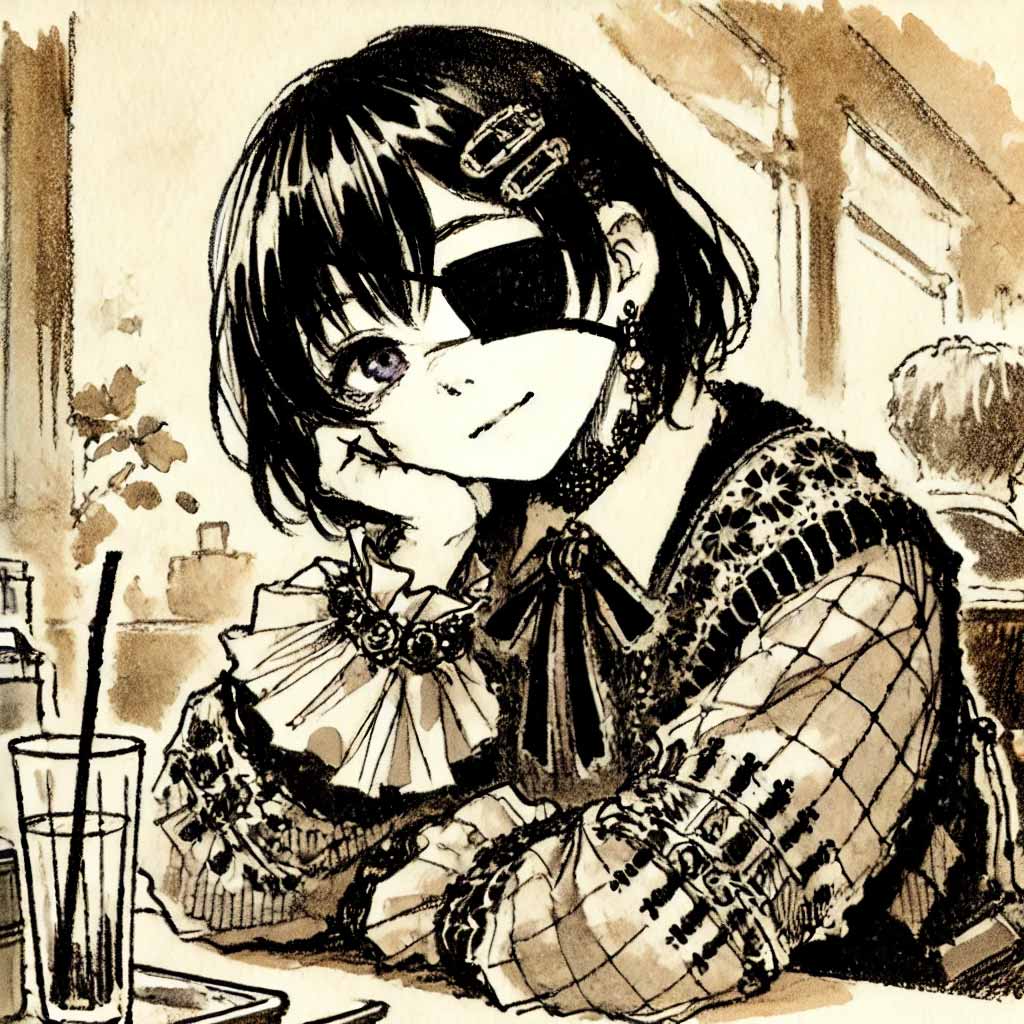 中二病女子　カフェにいる
