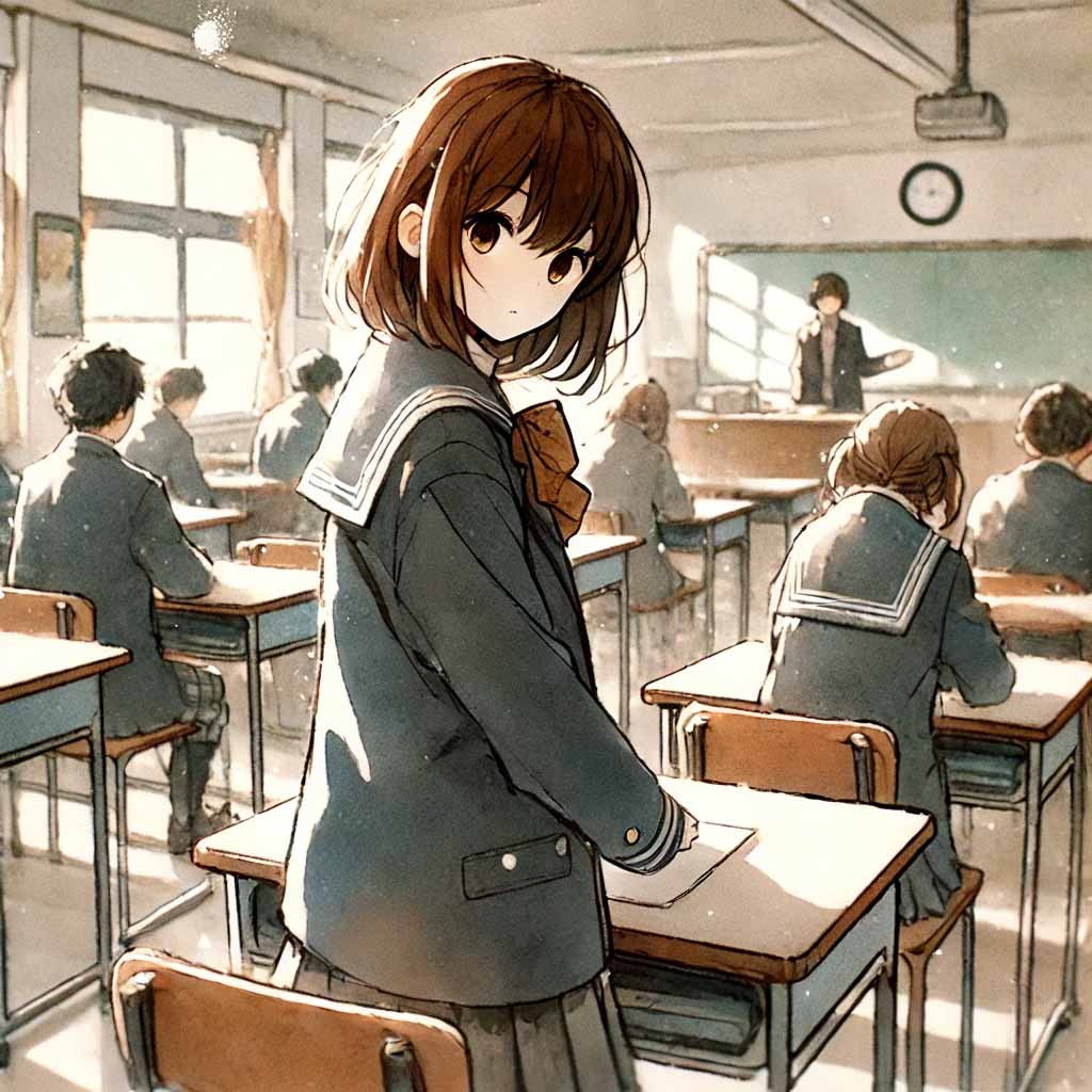 指名されて立ち上がる中学生女子
