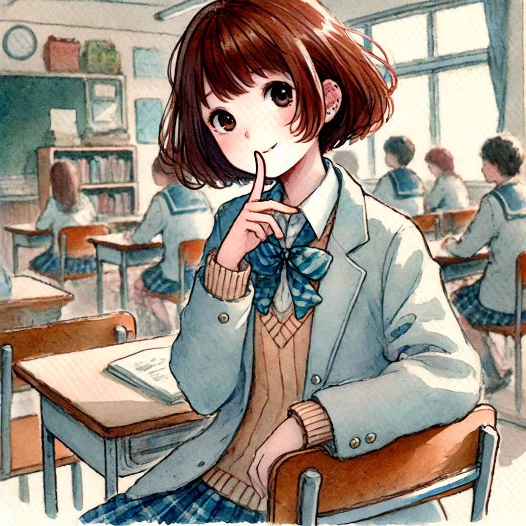 しーっとお願いする中学生女子