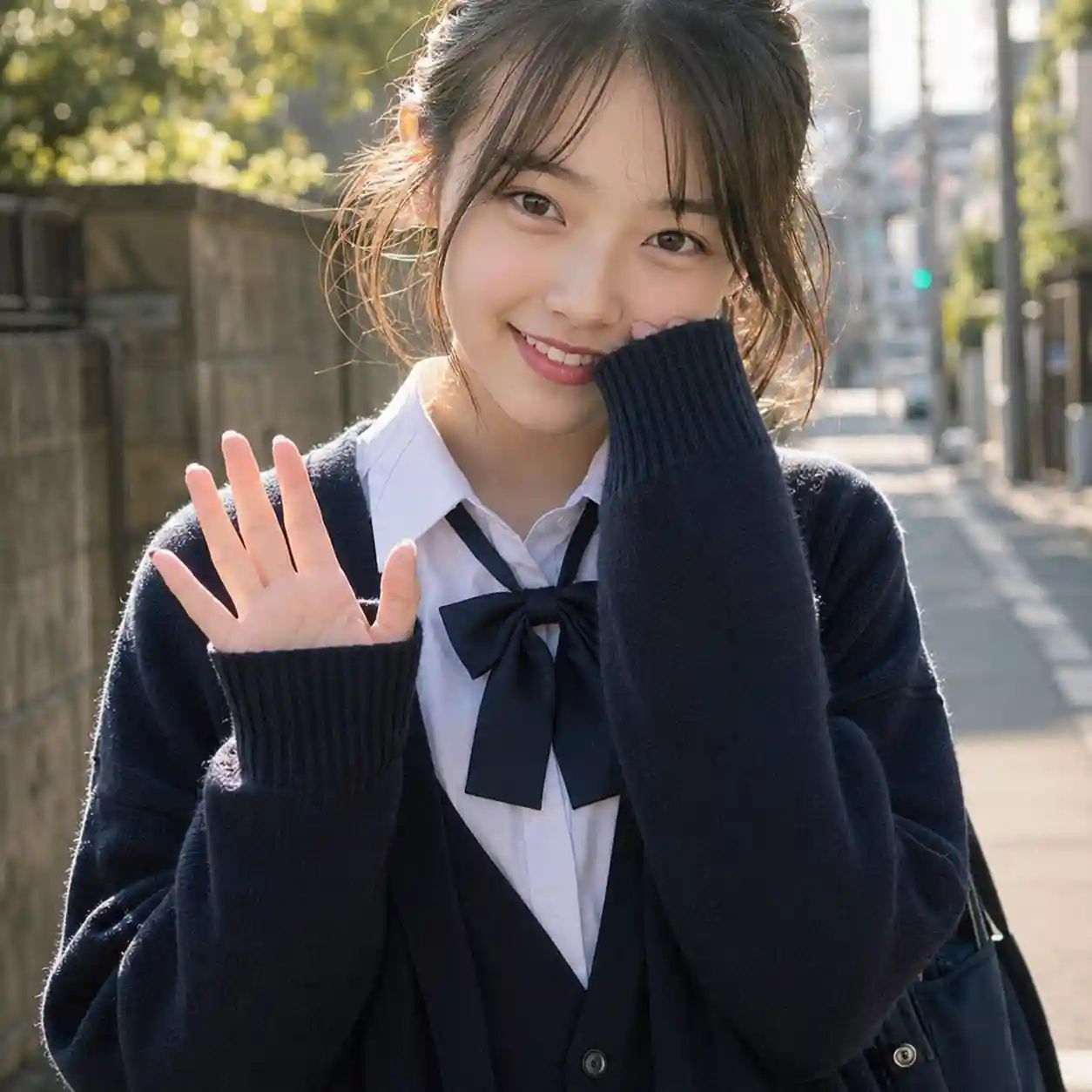 恥ずかしそうに写真に映る女子