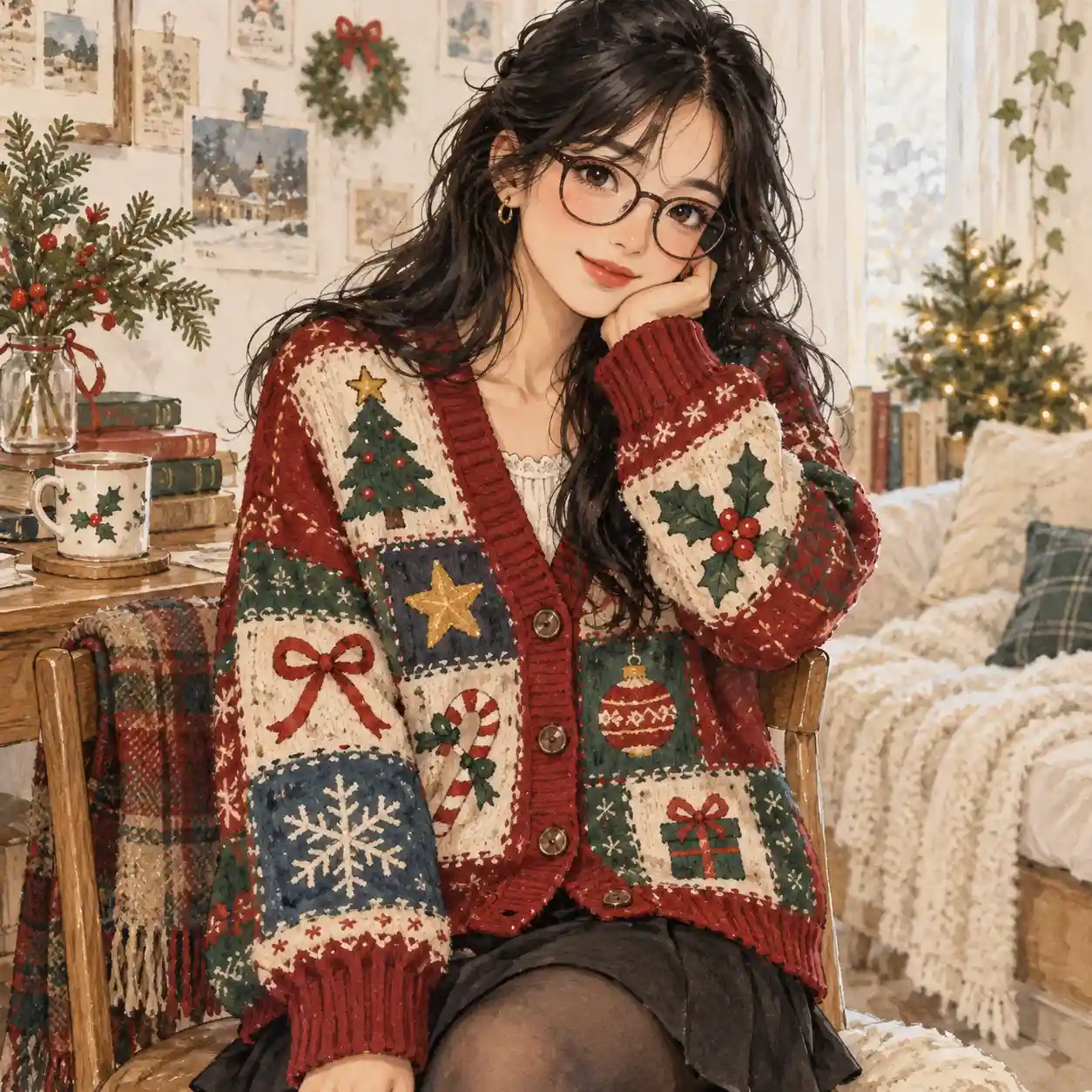 クリスマスパッチワークカーディガン