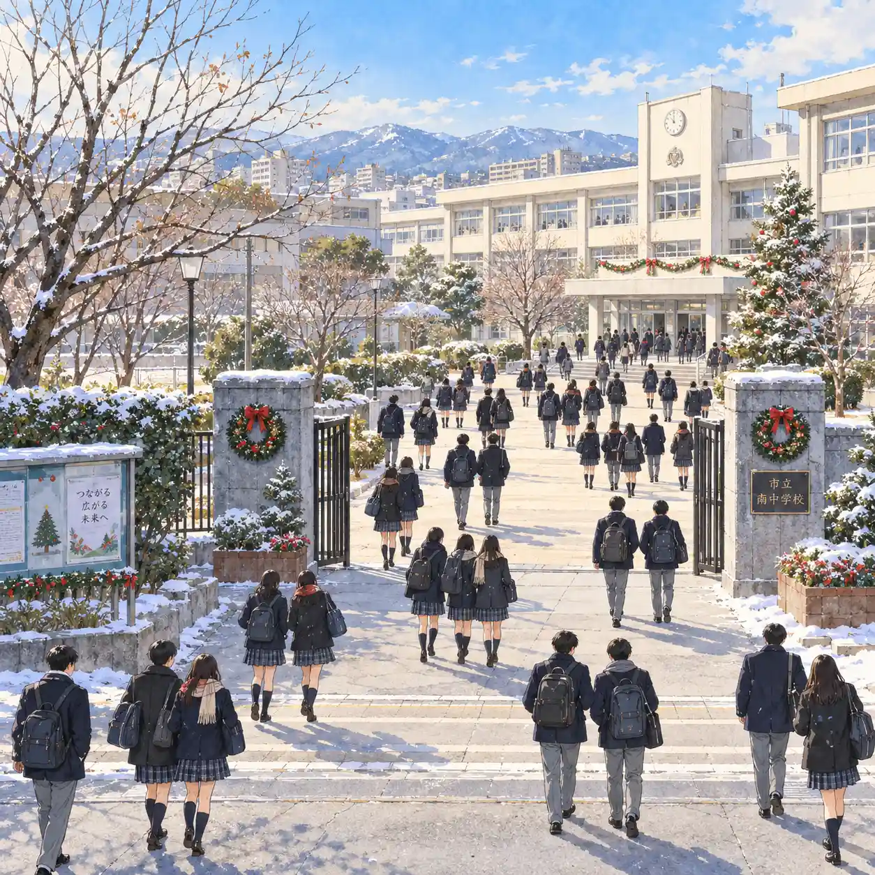 通学している生徒たち