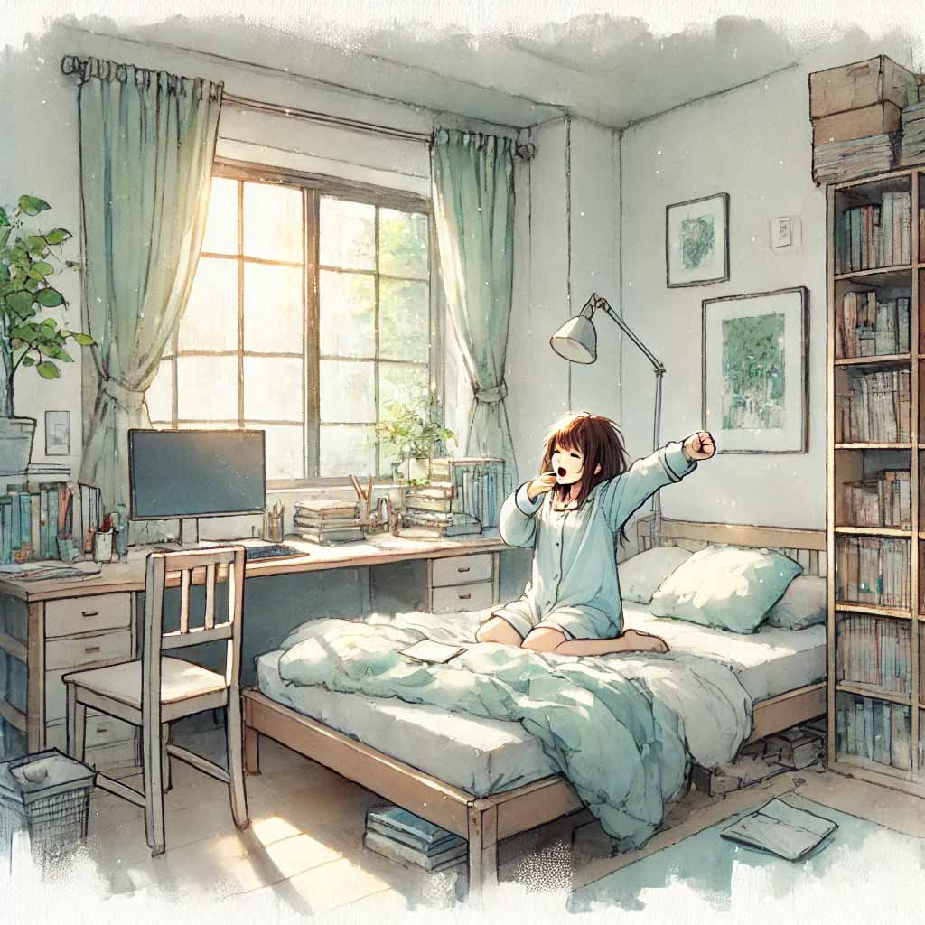 眼を覚ます中学生女子