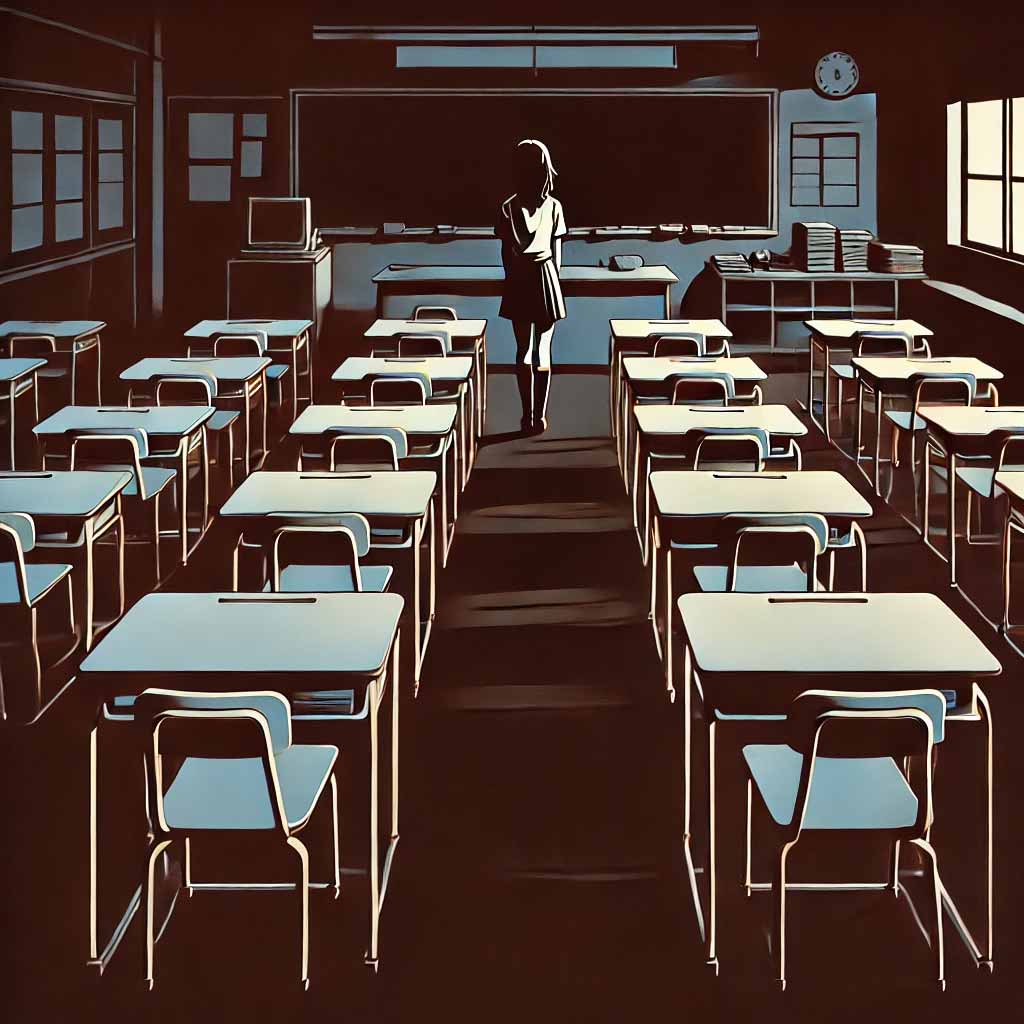 教室から帰る中学生女子