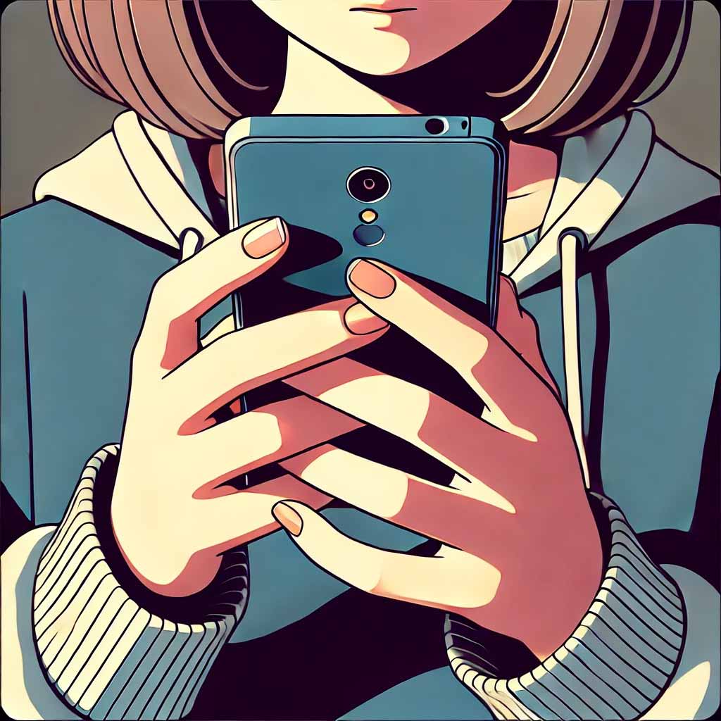 スマホを持つ中学生女子