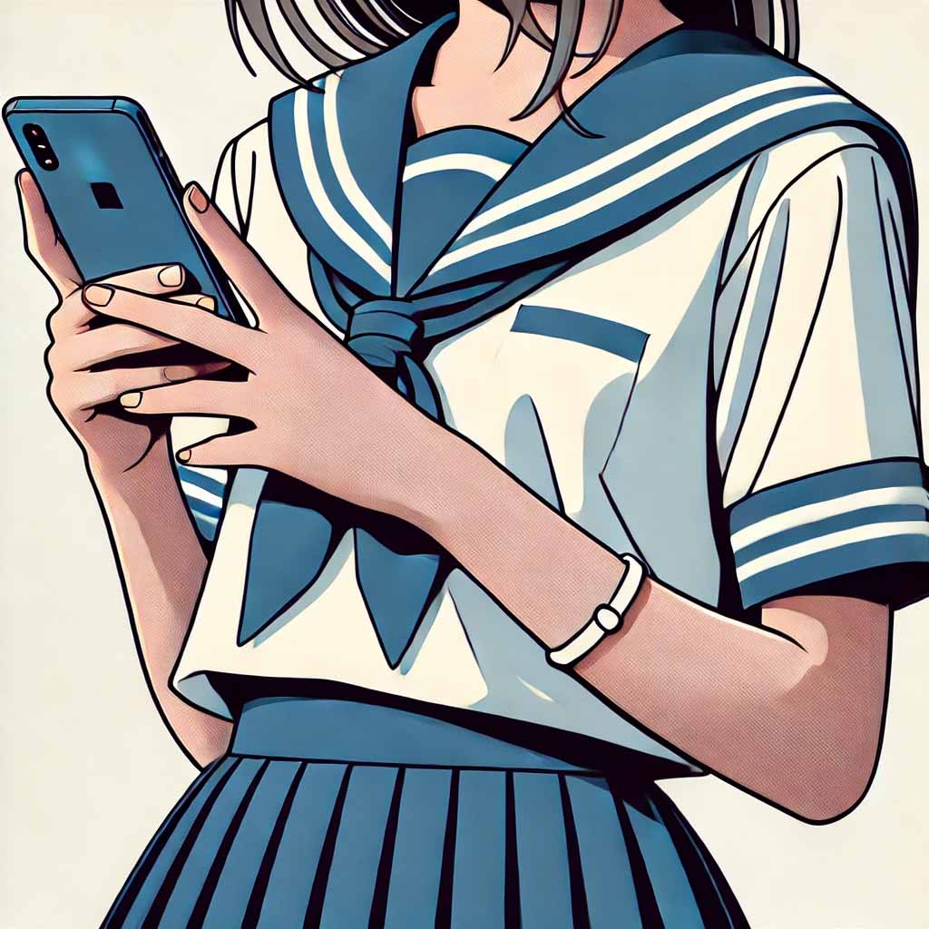 スマホを使っている中学生女子