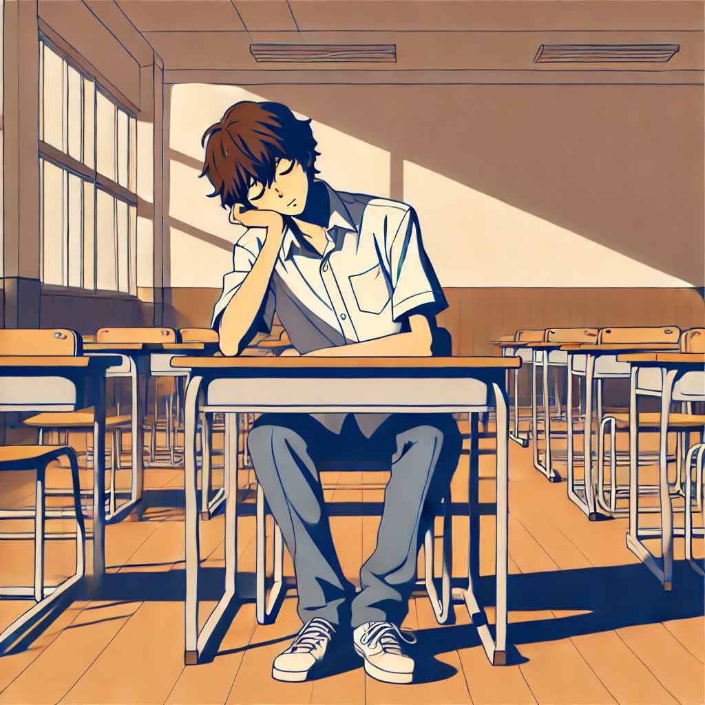 一人で教室にいる中学生男子