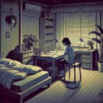 暗い部屋に一人でいる女子中学生