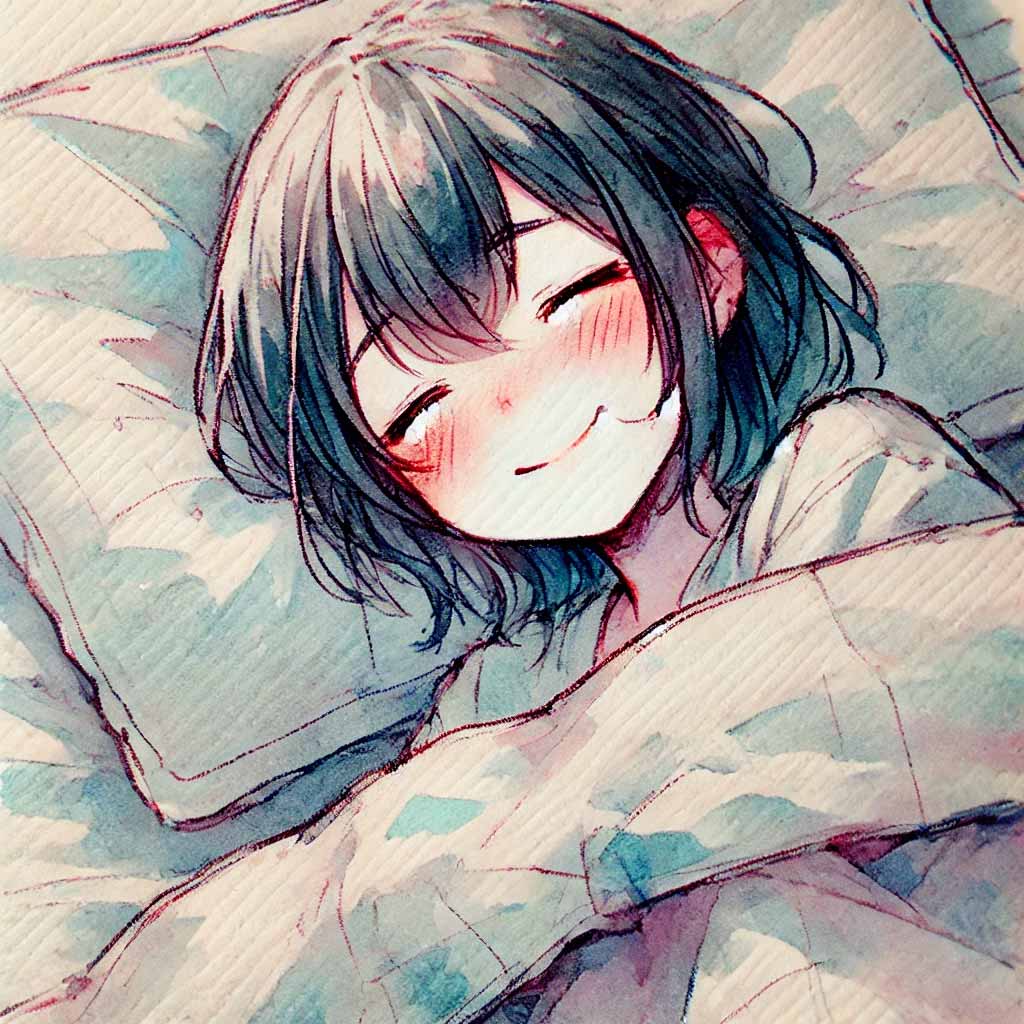 いい夢を見てニヤつく女子