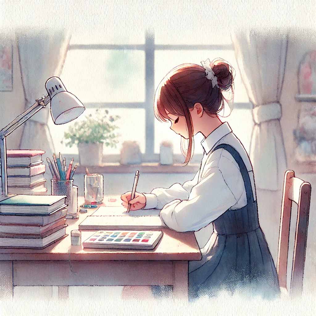 夢を記録している中学生女子
