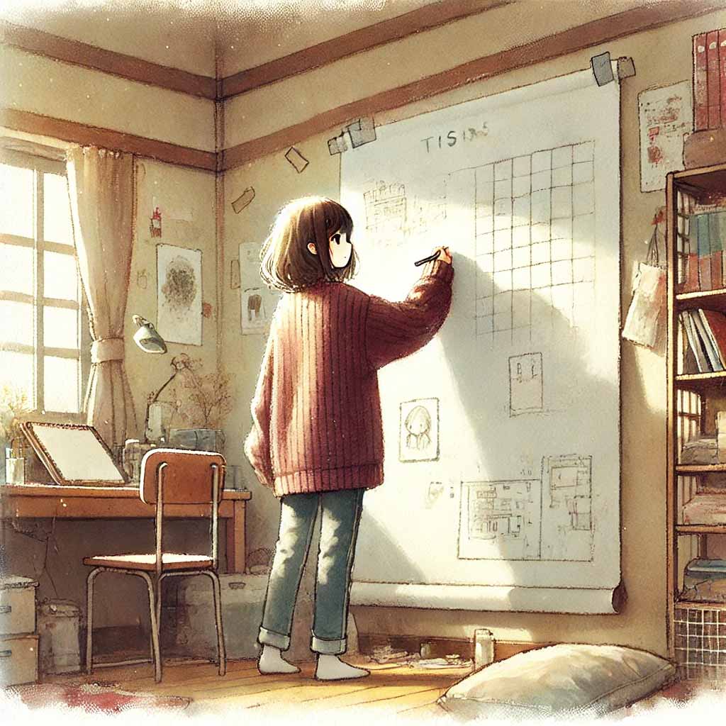 一年の計画を作っている中学生女子
