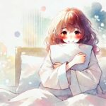 枕を抱きしめている女性